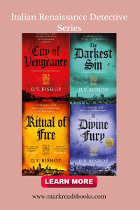 Pinterest pin of books in Cesare Aldo series about a renaissance detective by D.V. Bishop 