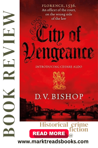 white back ground and book review written on it with the book cover City of vengeance
By D.V. Bishop suitable for a
Pinterest pin
