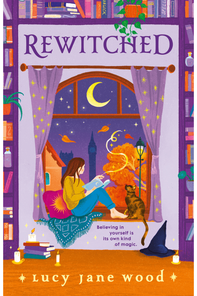 graphic of Rewitched by Lucy Jane Wood book cover Pinterest suitable