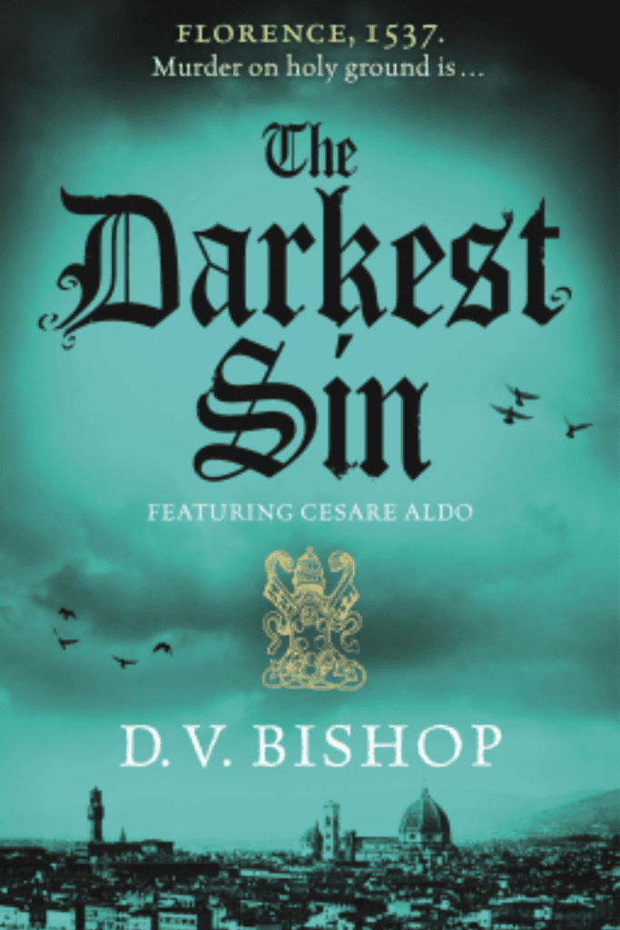 Pinterest pin Graphic of The Darkest Sin
by D.V. Bishop
book cover