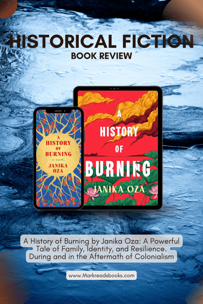 Graphic of A History of Burning by Janika Oza suitable for Pinterest Pin