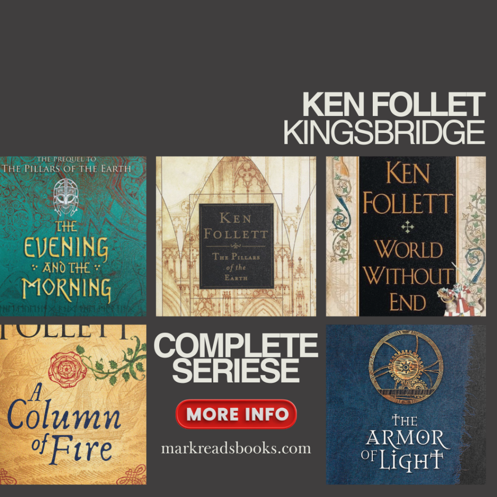 graphic of All Books in the Kingsbridge Series by Ken Follet suitable for 
 an Instagram post