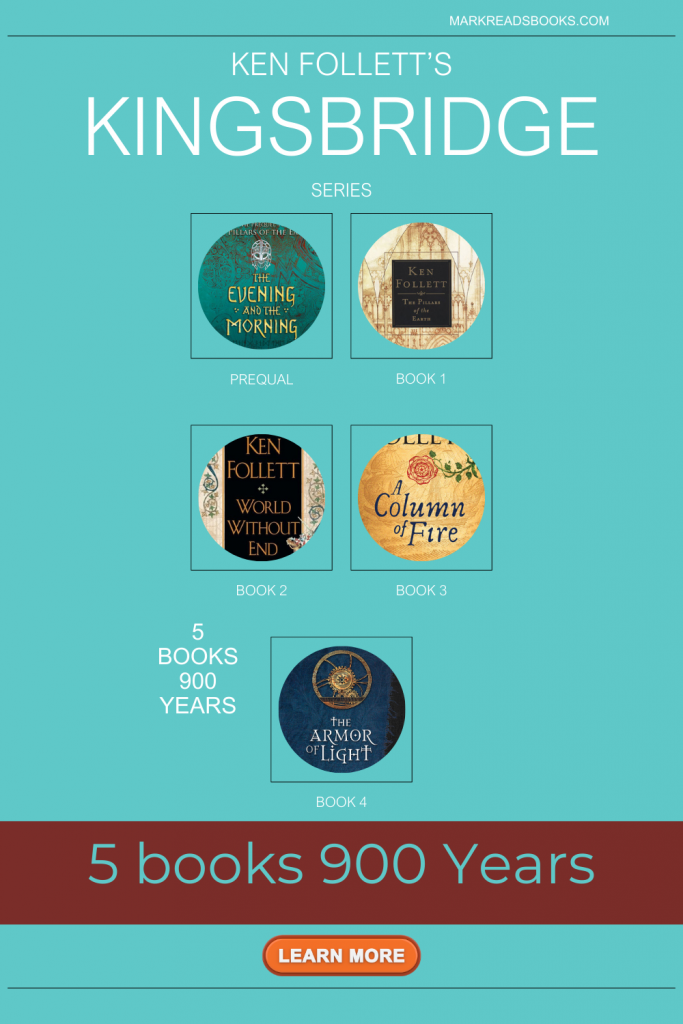 graphic of All Books in the Kingsbridge Series by Ken Follet suitable for a Pinterest pin