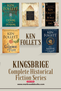 graphic of All Books in the Kingsbridge Series by Ken Follet suitable for a Pinterest pin