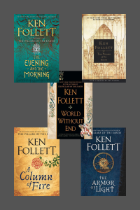 Graphic of All Books in the Kingsbridge Series by Ken Follet book covers suitable for Pinterest