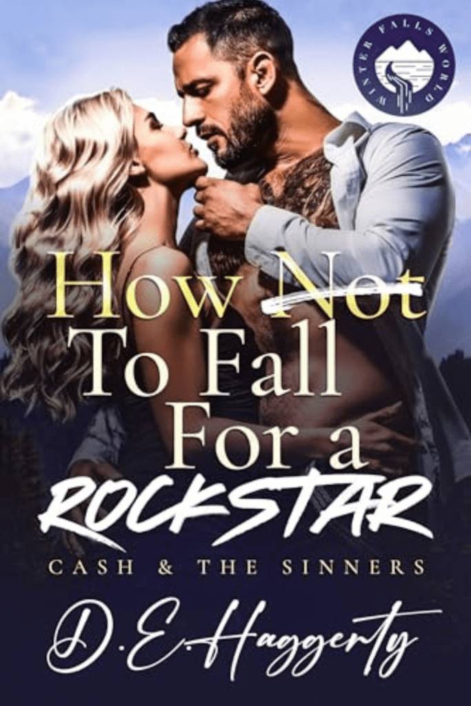 Graphic of How fall for a Rockstar by D.E. Haggerty book cover suitable for Pinterest
