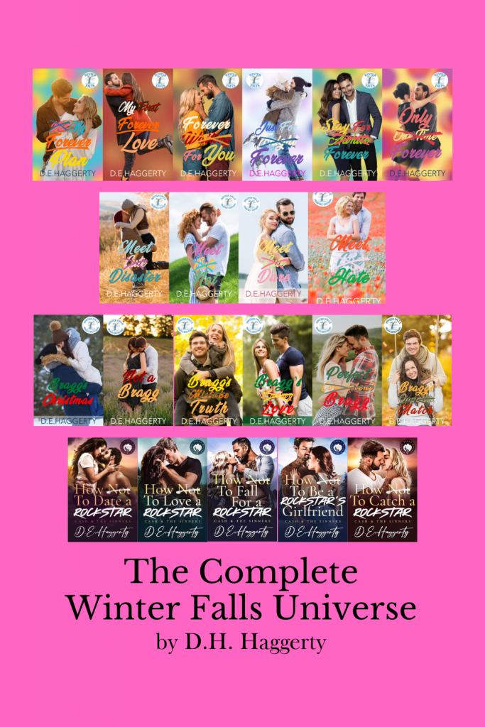 Graphic of The Complete Winter Falls Universe by D.E. Haggerty wb Book covers suitable for Pinterest