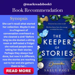 Graphic of The keeper of the stories by sally page suitable for an Instagram post