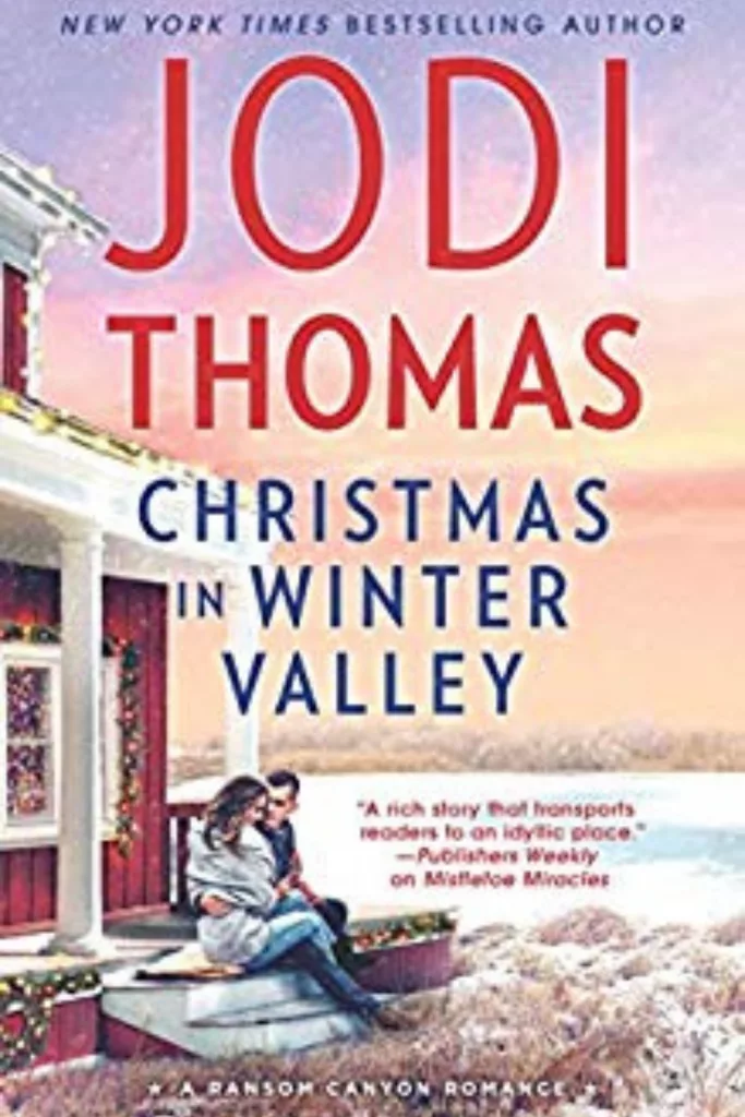 Graphic of Christmas in Winter Valley by Jodi Thomas book cover Pinterest pin