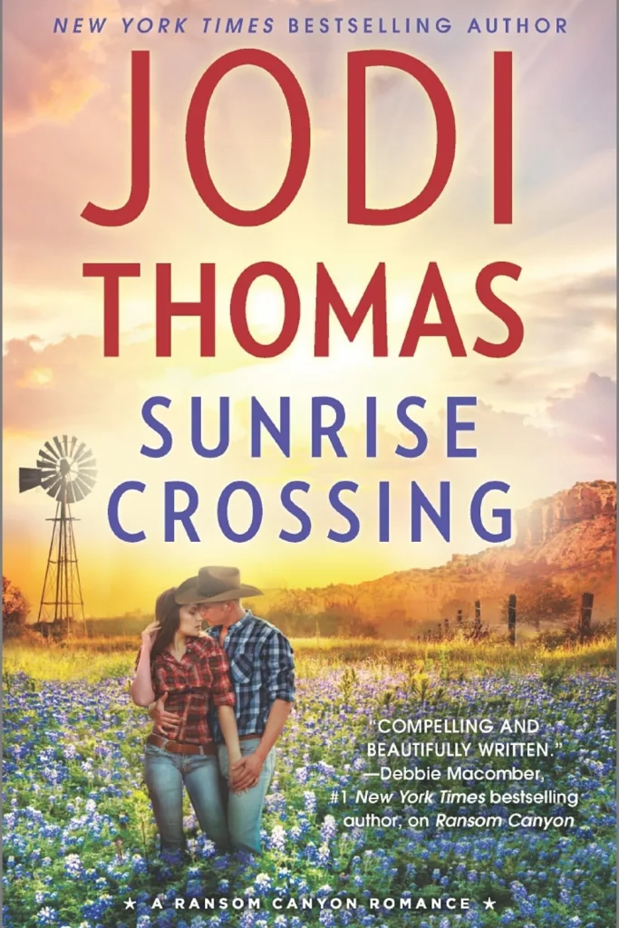 graphic Sunrise Crossing by Jodi Thomas book cover Pinterest pin