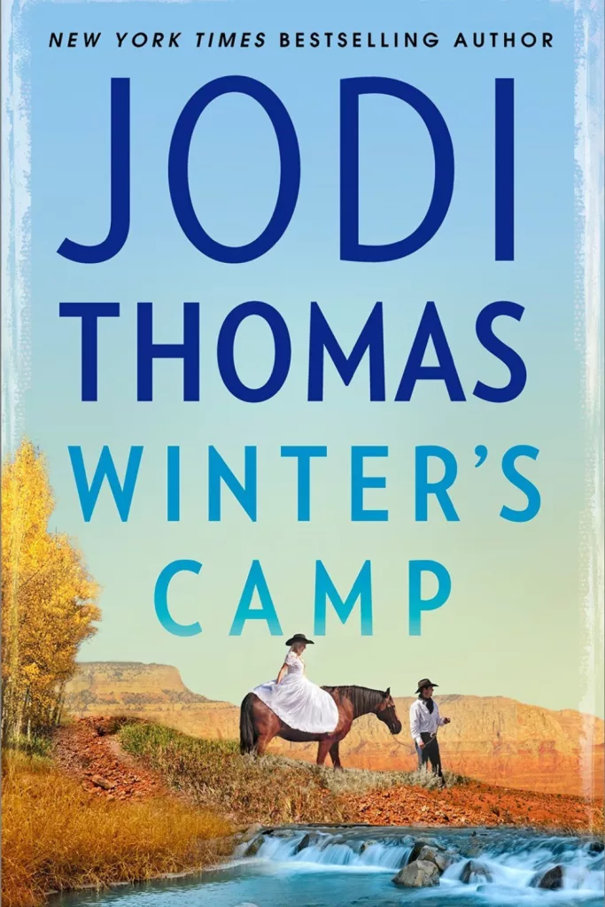 graphic of Winter's Camp by Jodi Thomas book cover Pinterest pin
