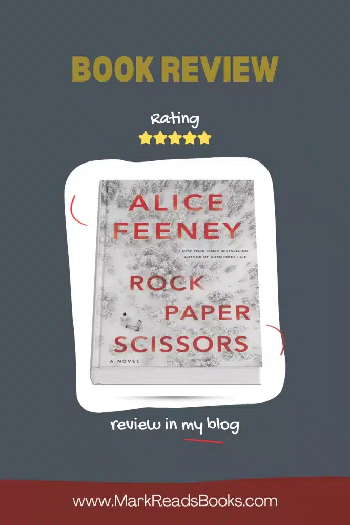 Graphic of Rock Paper Scissors by Alice Feeney Suitable for Pinterest pin
