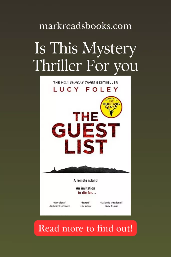 Graphic of The Guest List by lucy Foley review Pinterest pin
