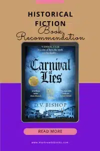 Graphic of Carnival of Lies by D.V. Bishop Pinterest pin