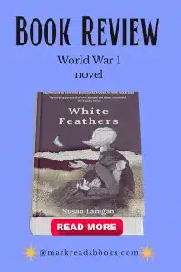 graphic of White Feathers by Susan Lanigan review Pinterest pin