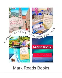 graphic of Bookish Escapes series by Eva Glyn Instagram post