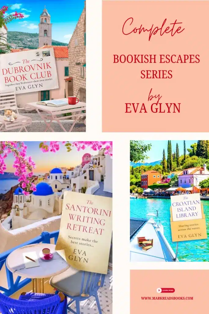 graphic of Bookish Escapes series by Eva Glyn Pinterest pin