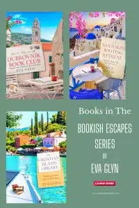 graphic of Bookish Escapes series by Eva Glyn Pinterest pin